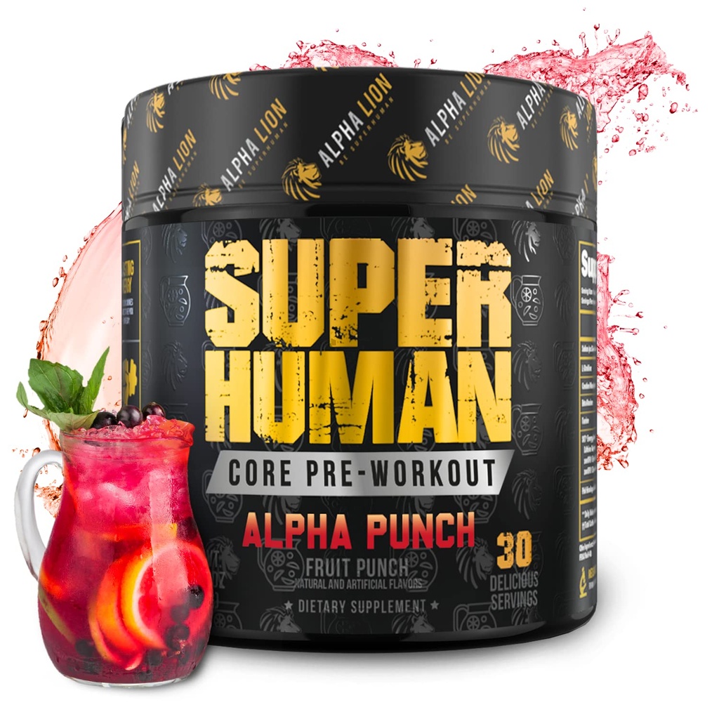 ALPHA LION Core Pre Workout Powder with Creatine for Performance, Beta Alanine for muscle, L-Citrulline for Pump & Tri-Source Caffeine for Sustained Energy (30 서빙, 과일 펀치 맛)