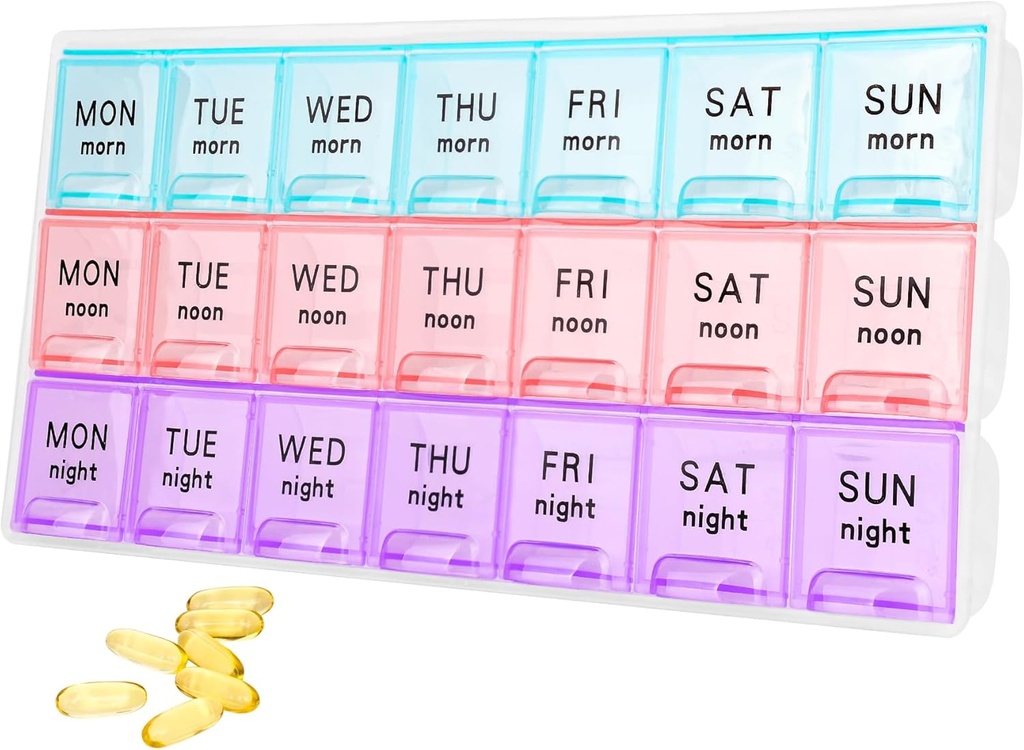 큰 주간 알약 조직자 3 시간 A 일, 여행 알약 상자, 습기 증거 7 일 알약 Contaner, Medicine 알약 조직자, 알약 비타민 물고기 기름 보충교재를 위한 휴대용