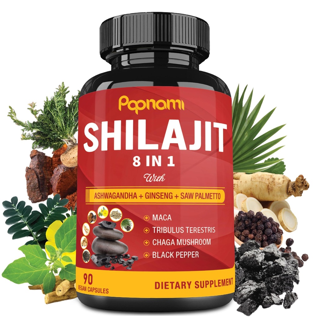 Shilajit Himalayan 캡슐 - 3 개월 공급 - 결합 Ashwagandha, Ginseng, 톱 Palmetto, Maca, Tribulus, Chaga, 블랙 페퍼