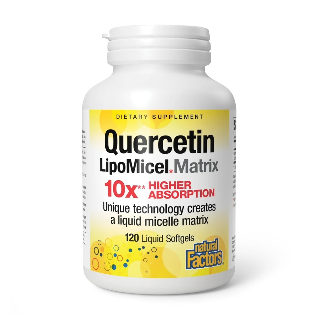 자연적인 요인 Quercetin LipoMicel 모체 - 지원 면역력 & 모세관 건강 - 높게 흡수 가능한 Quercetin를 가진 산화 지원 보충교재 - 120 Softgels (120의 서빙)