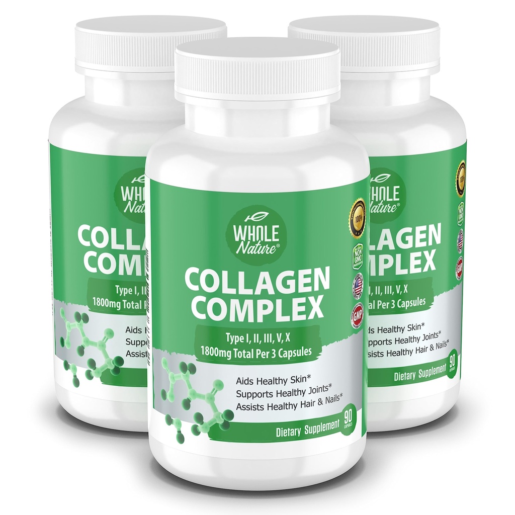 다 교원질 단백질 펩티드 보충교재 캡슐 - 1800mg 교원질 복잡한 유형 I, II, III, V, X - 합동 지원, 건강한 머리, 피부, 못, 아름다움 비타민, 100% 자연적인, 비 GMO 270ct (3)