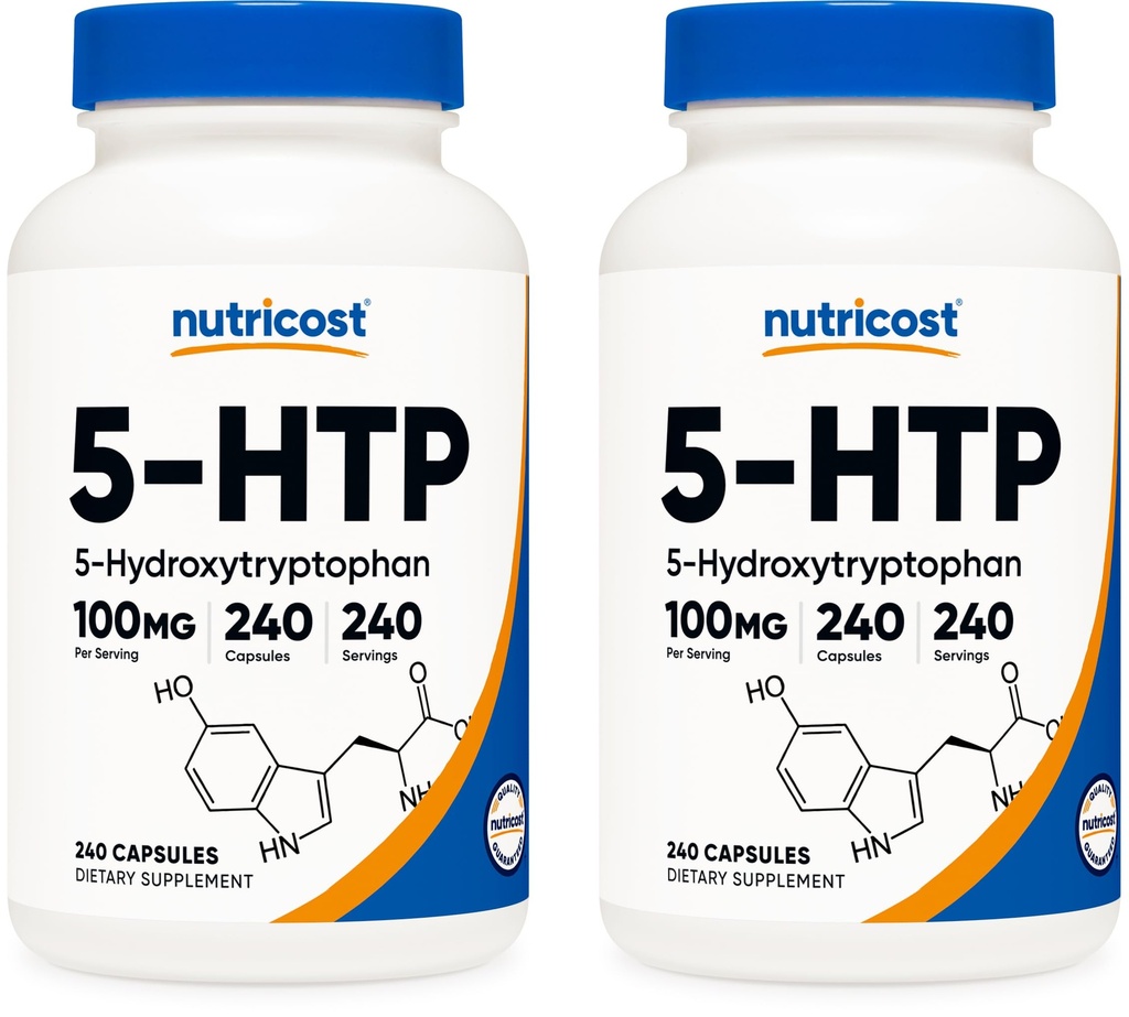 Nutricost 5-HTP 100mg, 240 채식 캡슐 (5-Hydroxytryptophan) - 비 GMO 및 글루텐 무료 (2 병)