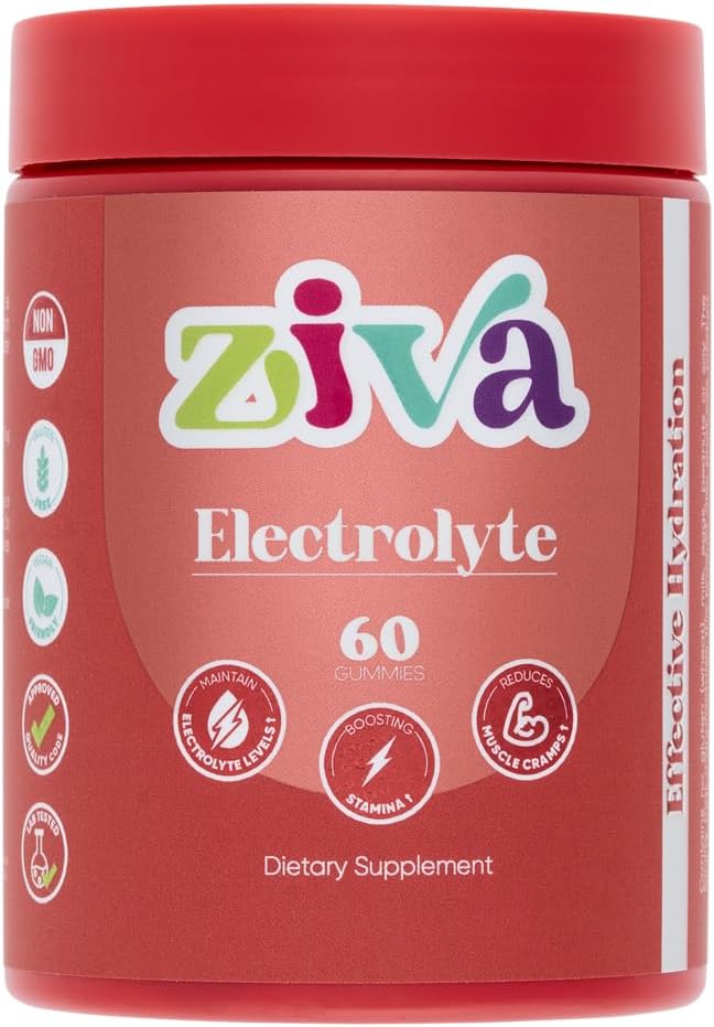 Ziva Electrolyte Gummies – Rapid Rehydration 및 Energy Support – Athletes, Runners 및 Active Lifestyle에 대한 전해질 – 60 카운트