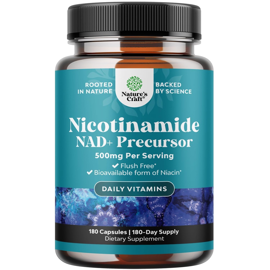 비타민 B3 Niacinamide 500mg 캡슐 - Mitochondrial 에너지와 유력한 피부 보충교재 - AKA 비타민 B3 Niacin 500mg 홍조 무료와 Nicotinamide 500mg - 홍조 자유로운 Niacin 보충교재 - 180 조사