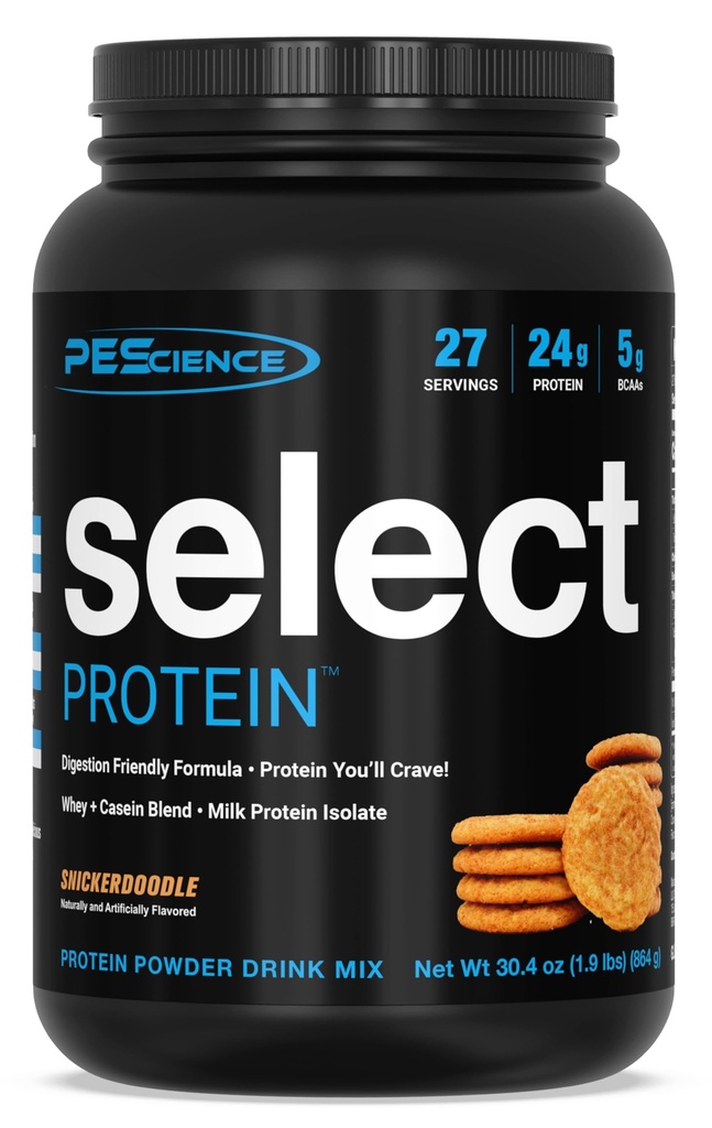 PEScience Select Protein Powder, Whey and Casein Blend, 여성과 남성, 낮은 칼로리, 낮은 차브, Keto Friendly, 글루텐 프리 - Snickerdoodle - 27 서빙