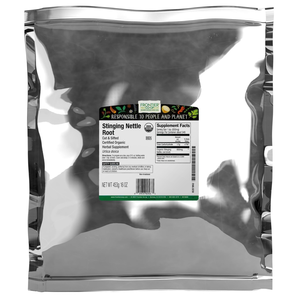 Frontier Co-op Organic Sting Nettle Root, Cut 및 Sifted, Kosher | 16 Ounce (1 팩)