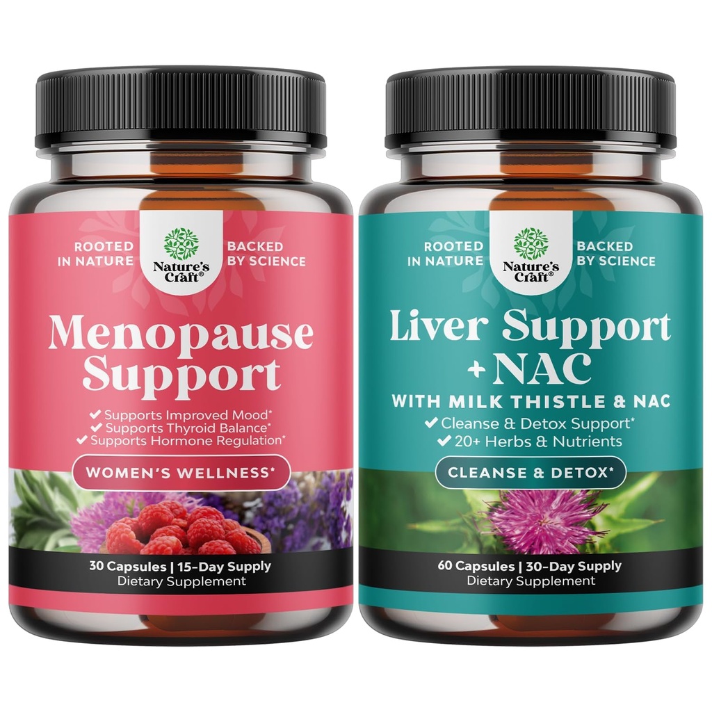 Dong Quai Vitex Chaste Berry & Black Cohosh 및 Liver Support NAC와 함께 뜨거운 플래시에 대한 Menopause 보충 교재 - 미국, 콜린, Dandelion 및 L-Glutathione와 우유 이틀 N Acetyl Cysteine