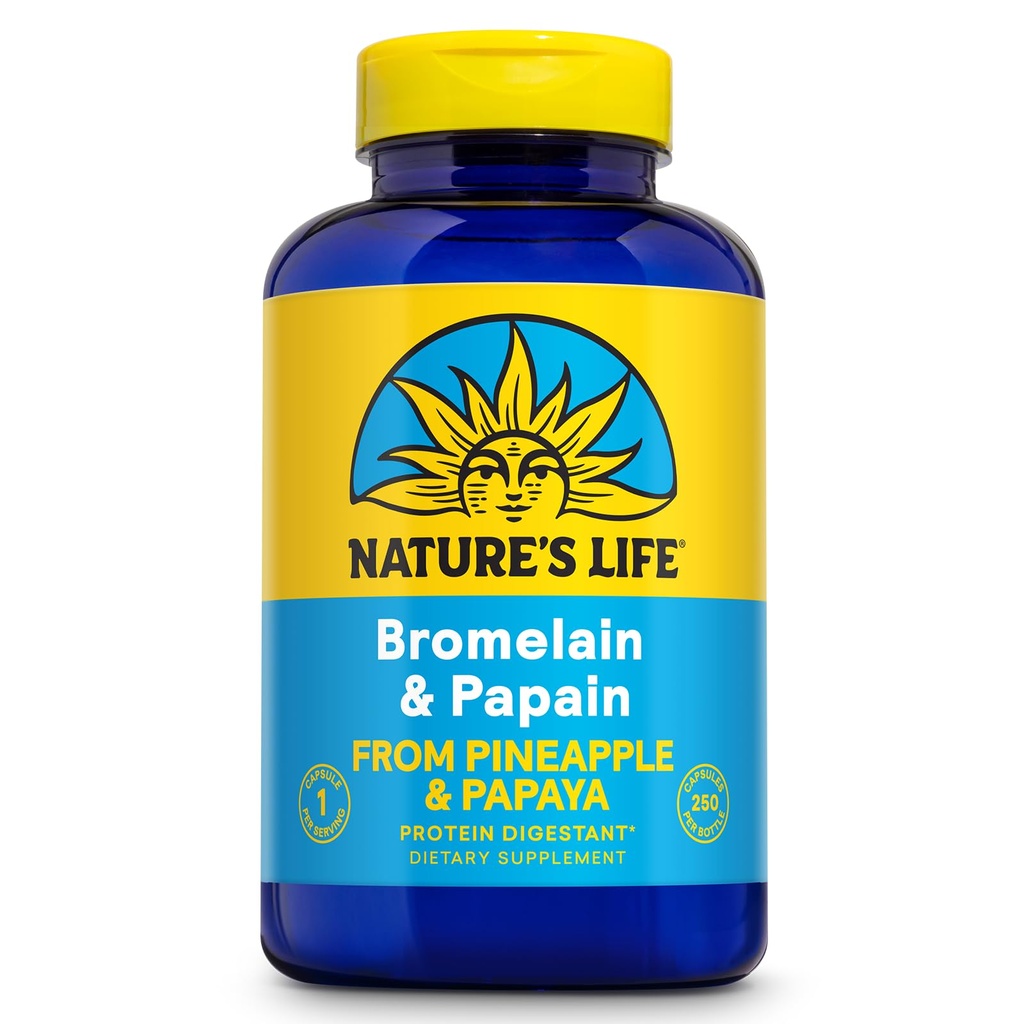 Nature's Life Bromelain & Papain | 소화 지원 및 편안함을 위한 Proteolytic 효소 | Pineapple & Papaya | 250mg (250 CT)