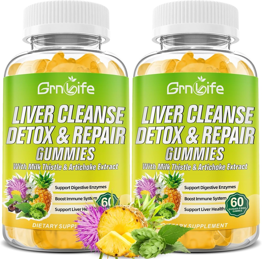 밀크 엉겅퀴 3000mg, 댄 델리온, Artichoke, Sugar Free Liver Detox Gummies, 파인애플 맛과 함께 24in-1 간장 건강 보충 - 120 조사