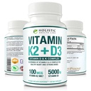 최대 흡수 비타민 K2 + D3 (5000IU) MK-7 (Menaquinone-7) 및 Cholecalciferol (BioPerine 포함) 3 개월 공급 – 건강한 심장과 강한 뼈를 위한 K2를 가진 D3 | 비 GMO