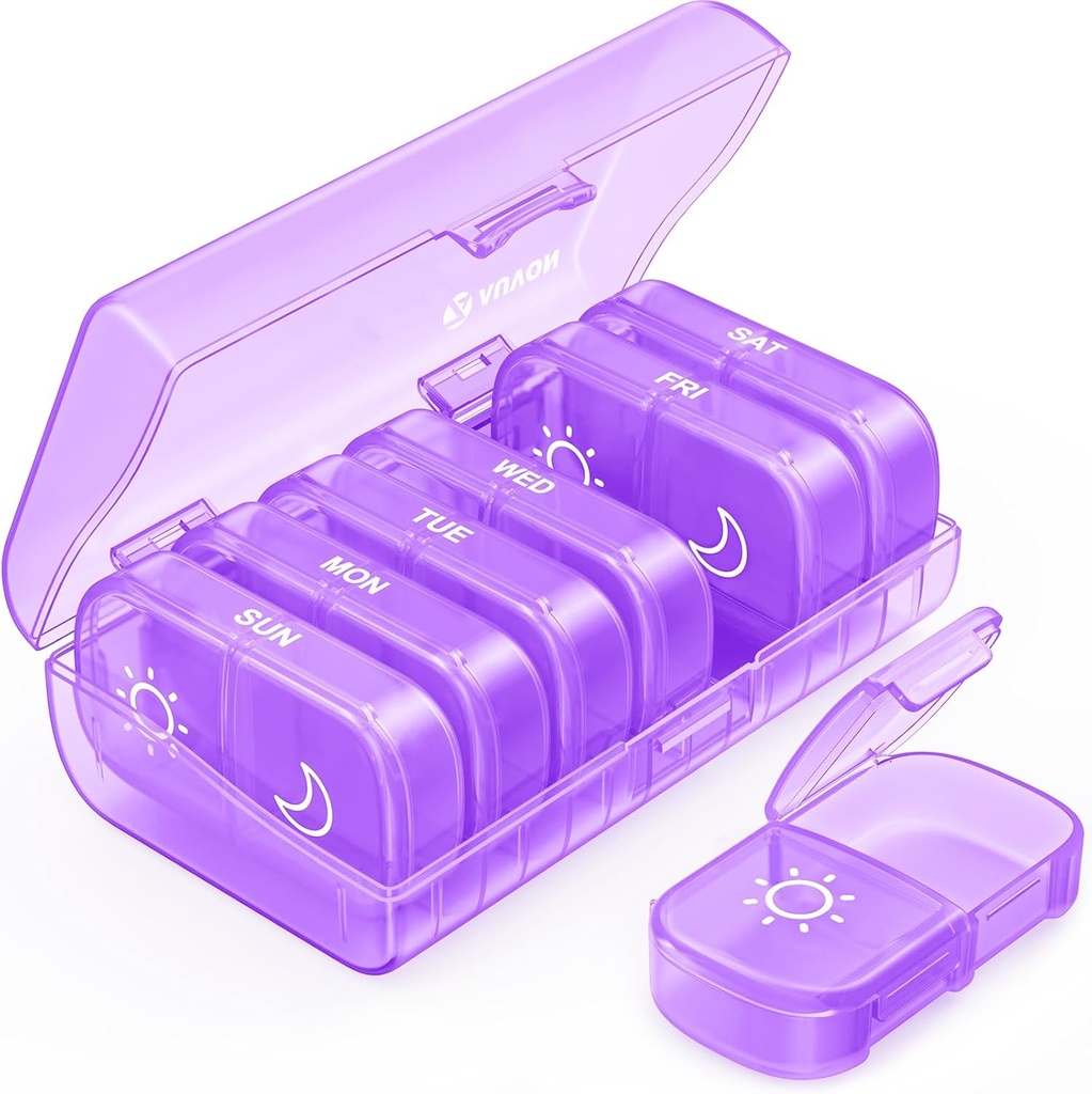 AUVON XL Weekly Pill 주최자 2 시간, AM PM Pill Case with One-Side Large 오프닝 for Easy to Use, Pill Box 7 Day Travel Medications, Vitamins, Fish Oils, 보충제