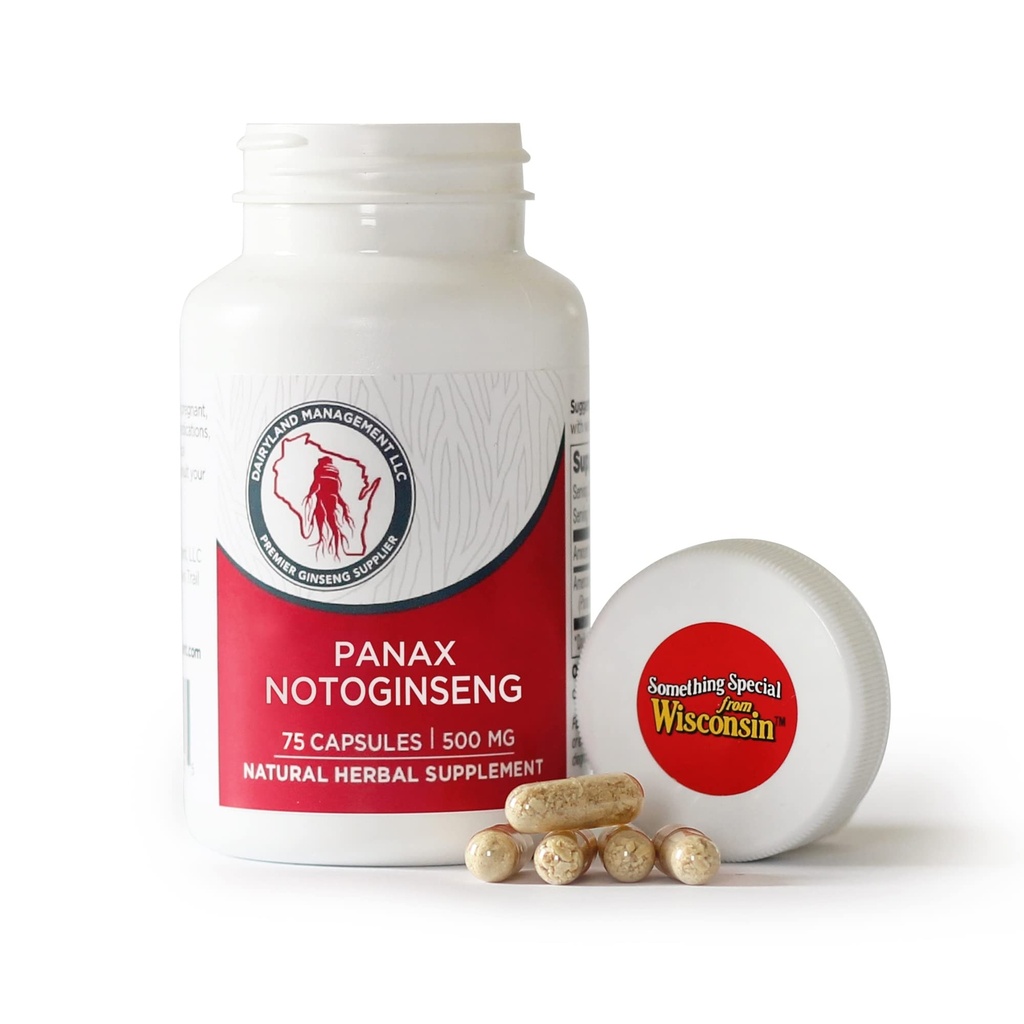 Dairyland Ginseng - Notoginseng 캡슐 - 75 ct - Tienchi Ginseng Complex 캡슐 - Authentic Notoginseng 캡슐 - 매일 면역 지원을위한 Vegan Panax Ginseng 캡슐