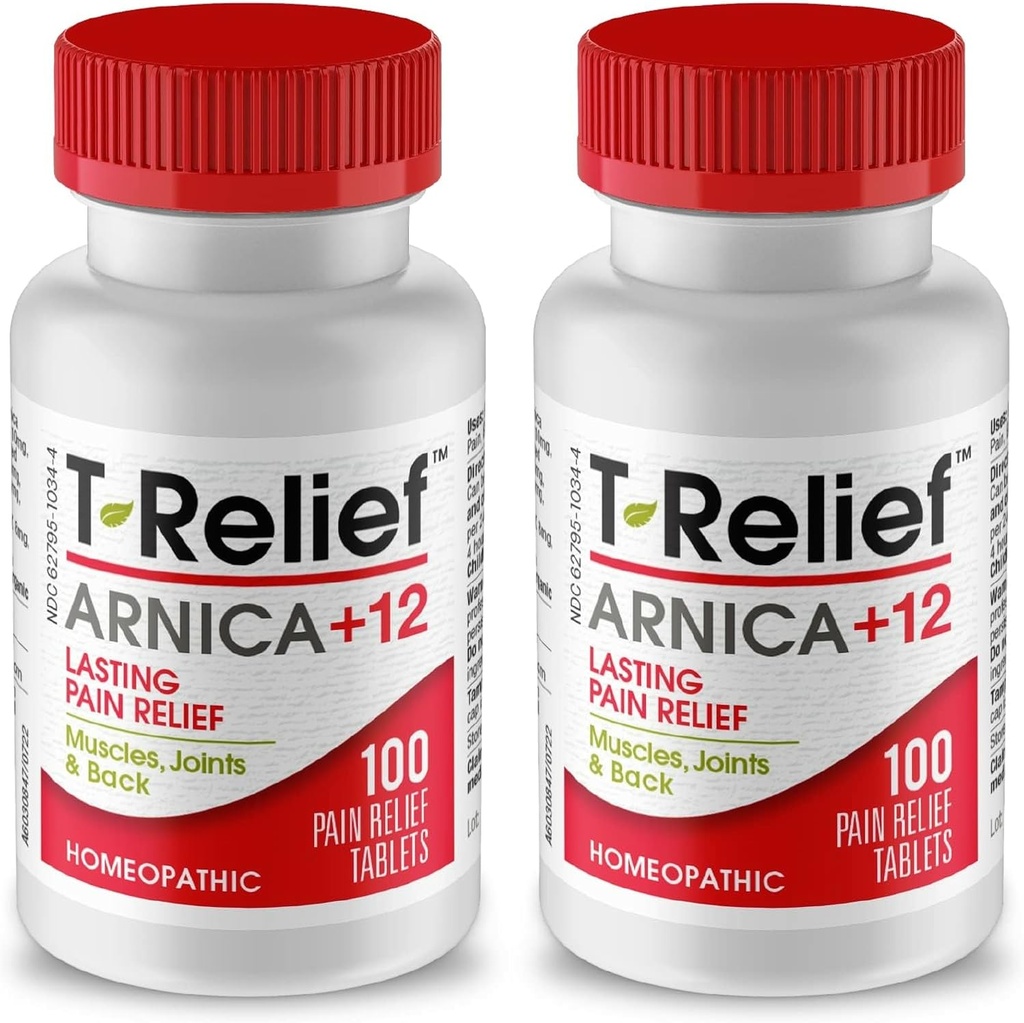 T-Relief Arnica +12 자연적인 구호는 허리 통증 합동 Soreness 근육 Aches & Stiffness, 여자 & 남자를 위한 전체적인 몸 빠른 행동 구호 - 100개의 정제 (2 팩)를 위한 활동적인