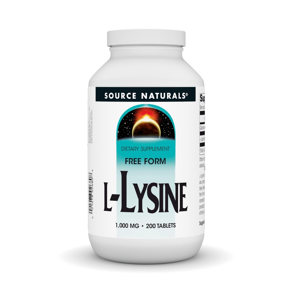 Source Naturals L-Lysine Free Form, 1000 mg - 아미노산 보충교재 지원 에너지 형성 & 교원질 - 200의 정제