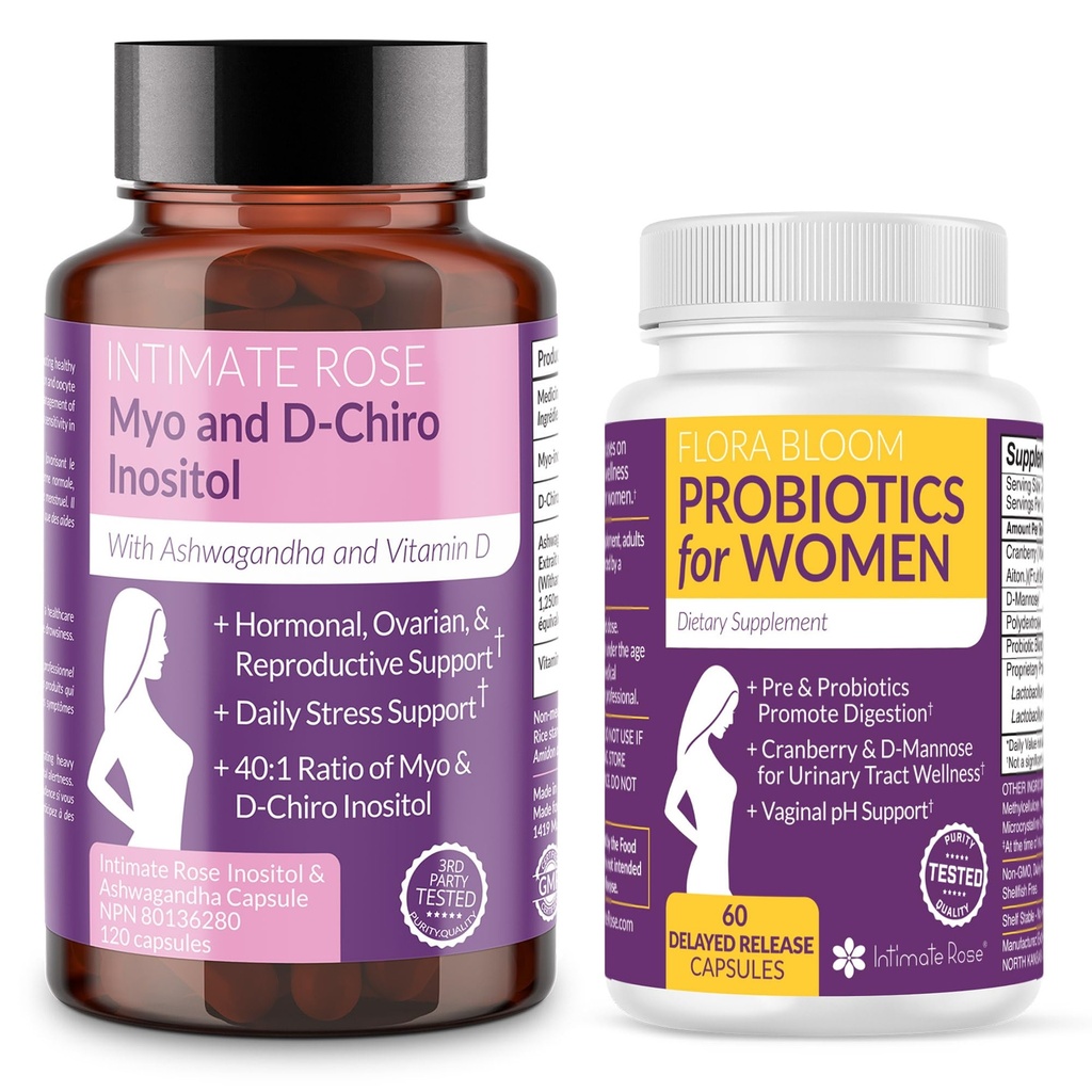 Women's Wellness Bundle의 10 % 할인 - Myo-Inositol & D-Chiro Inositol + Hormonal Balance, Gut 및 Vaginal Health를위한 완벽한 질의 프로바이오틱스