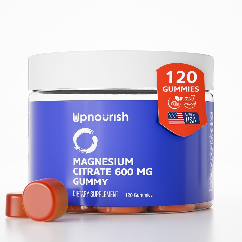 성인 & 아이 마그네슘 구연산염 Gummies를 위한 UpNourish 마그네슘 Gummies 600mg의 근육 Relaxation, 뼈 및 소화 건강, Citrato de Magnesio, Vegan, 비 GMO, 120 조사를 위한 Calm 보충교재
