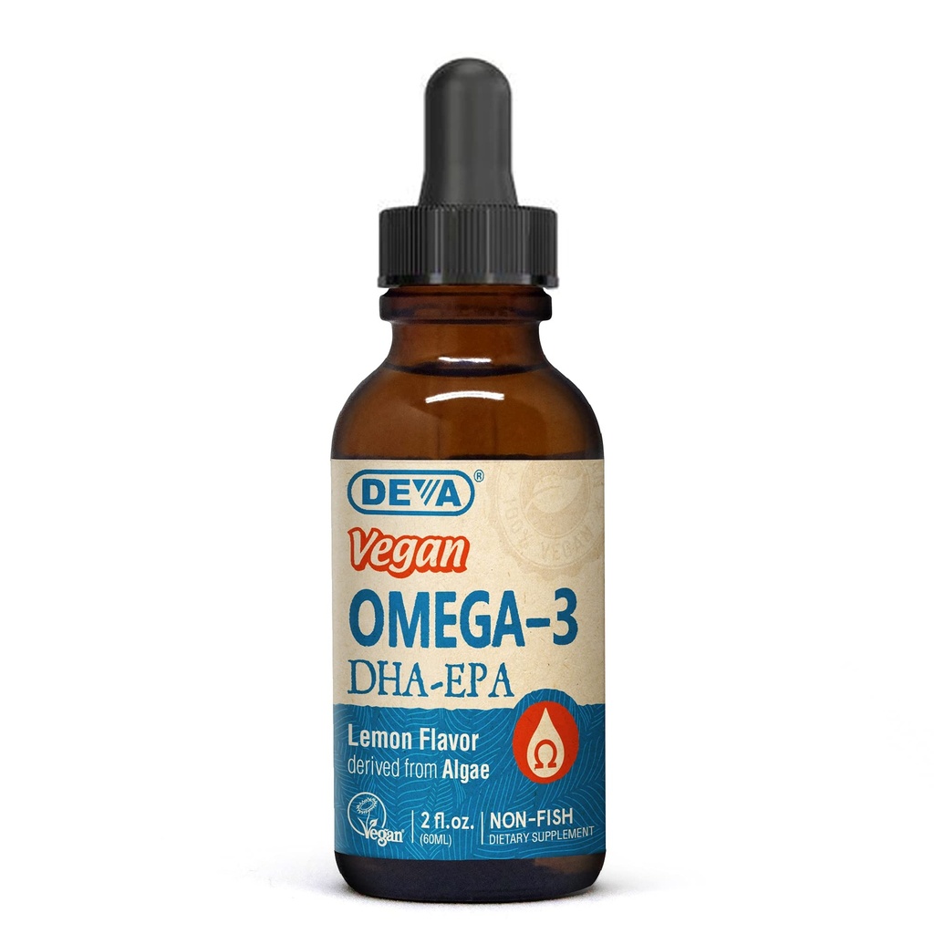 DEVA Vegan Omega-3 액체 DHA - EPA의 조류, 레몬 맛, 2 Ounce에서 비 물고기