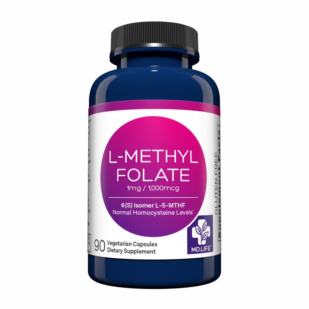 MD 생활 L-Methylfolate 1 mg 보충교재 - 직업적인 급료 활동적인 L Methylfolate 보충교재 - 90의 캡슐 - L-Methylfolate 1mg - 최대 힘 MTHFR W/ Essential 아미노산