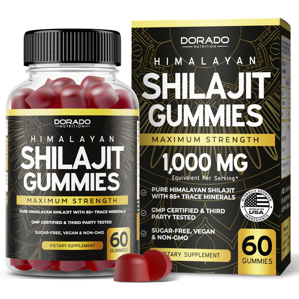 Men & Women 1000mg ( Fulvic 산을 가진 85+ Trace 무기물을 가진 높은 잠재적인 금 급료)를 위한 Shilajit Gummies - 에너지 & 면제 지원 - 제3자 시험하는, 비 GMO, Vegan & 미국에서 만드는 - (60의 Gummies)