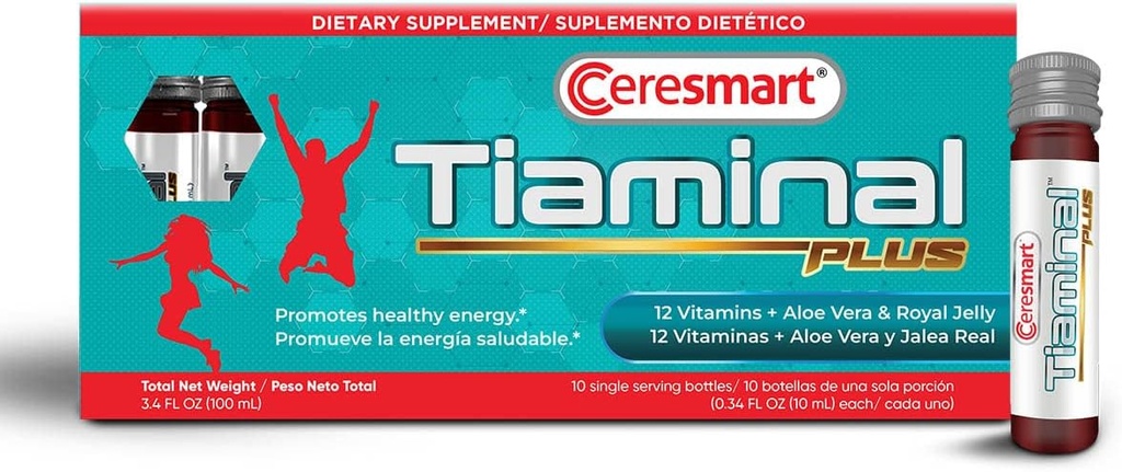 여성과 남성을위한 Ceresmart Tiaminal Plus Multivitamin - 10 x 단일 서빙 Vials 액체 Multivitamins Dietary Supplement - 에너지 Boost 비타민 보충제 Aloe Vera, Royal Jelly
