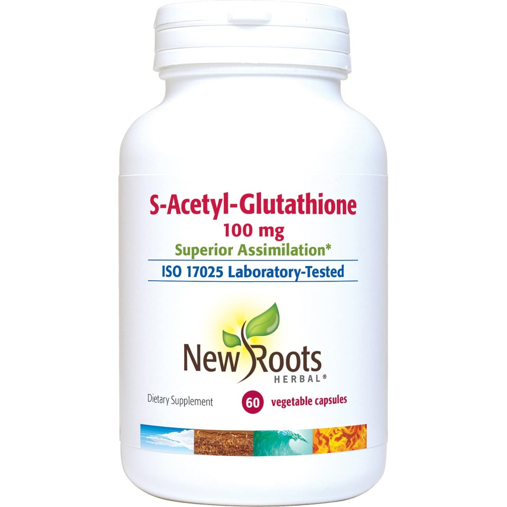 NEW ROOTS HERBAL S-Acetyl-Glutathione, 100mg | 슈페리어 Assimilation | 건강한 노화 및 면역 지원 (60 Veg 모자)