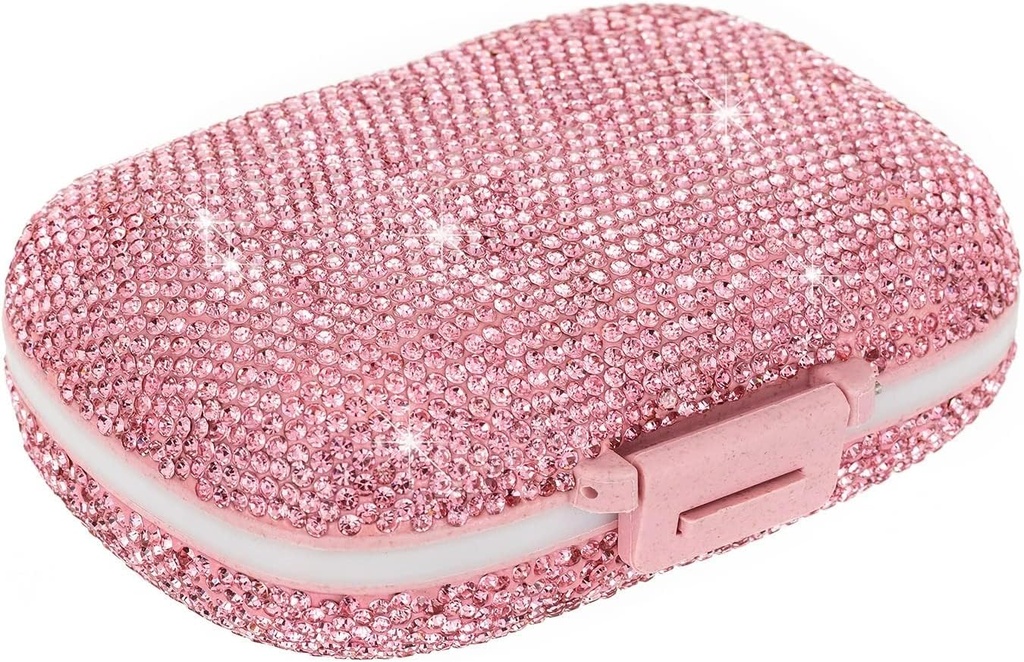 귀여운 알약 주최자 작은 블링 알약 케이스 Purse Medicine Vitamin Container Holder Daily Pill Box Container for Women Travel Medicine Kit(Pink)