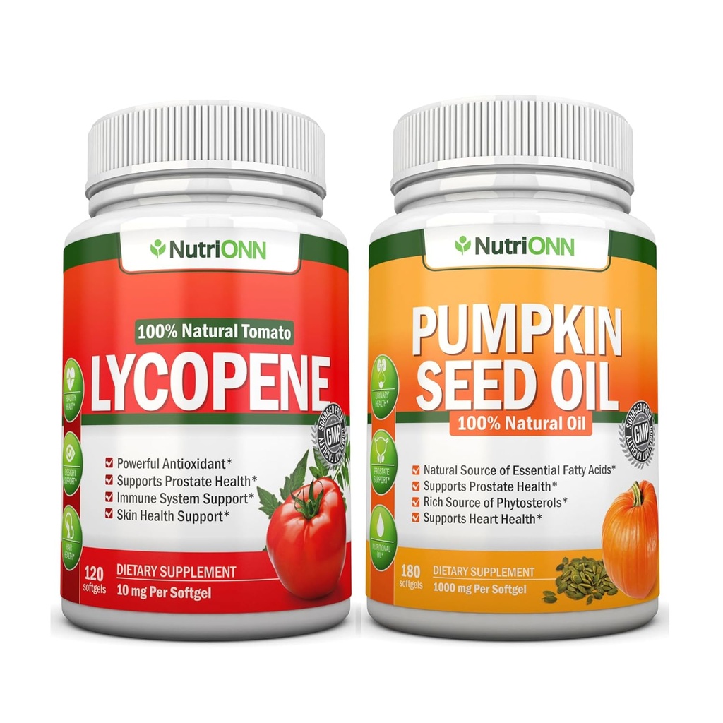 NutriONN 호박 씨앗 오일 Softgels Lycopene 캡슐 콤보 - Prostate & Urinary 건강에 대한 대상 지원