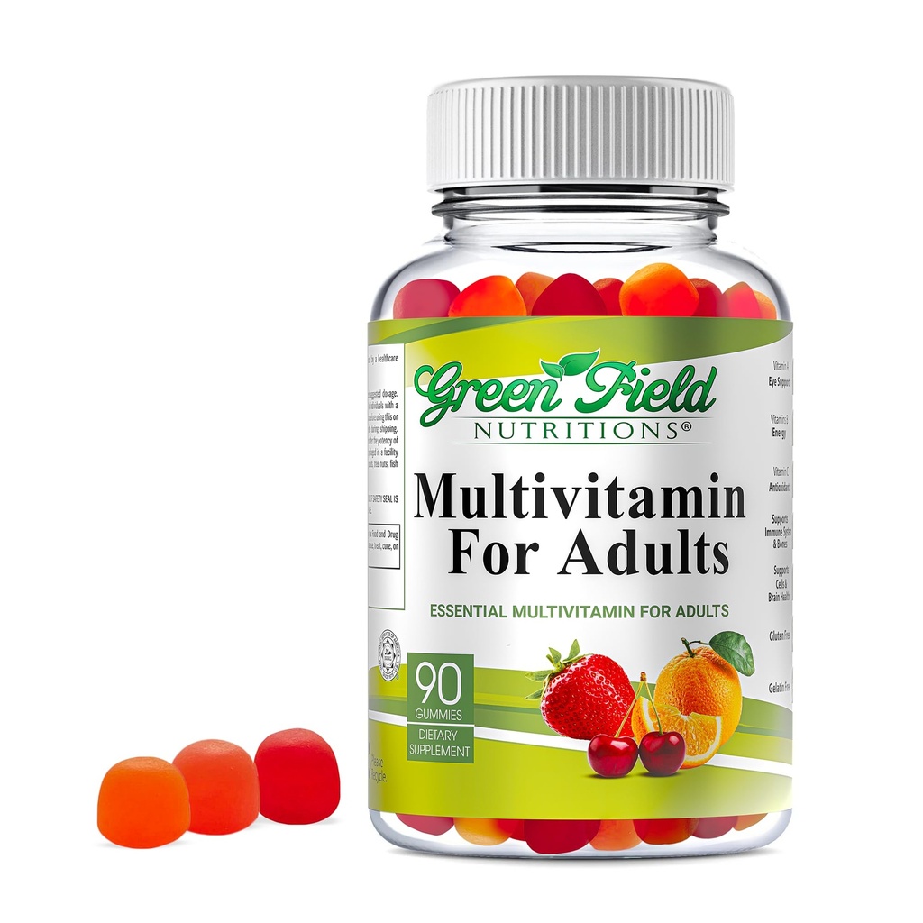 Greenfield Nutritions Halal Multivitamins for Adults | 여성 및 남성용 90 Halal Vitamin | All Essential Gelatin Free Halal Gummy Vitamin, Mineral, Folic Acid, Biotin, Gluten Free, Non-GMO, 채식주의자