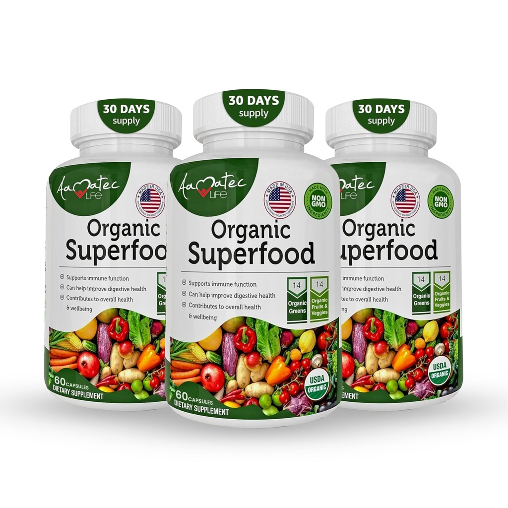 유기 Superfood Greens Fruits and Veggies Complex - Antioxidants 유기 성분 비 GMO (180 Count Pack of 3)의 Alfalfa Rich와 14 녹색 및 14 과일 및 야채와 최고의 다이어트 보충