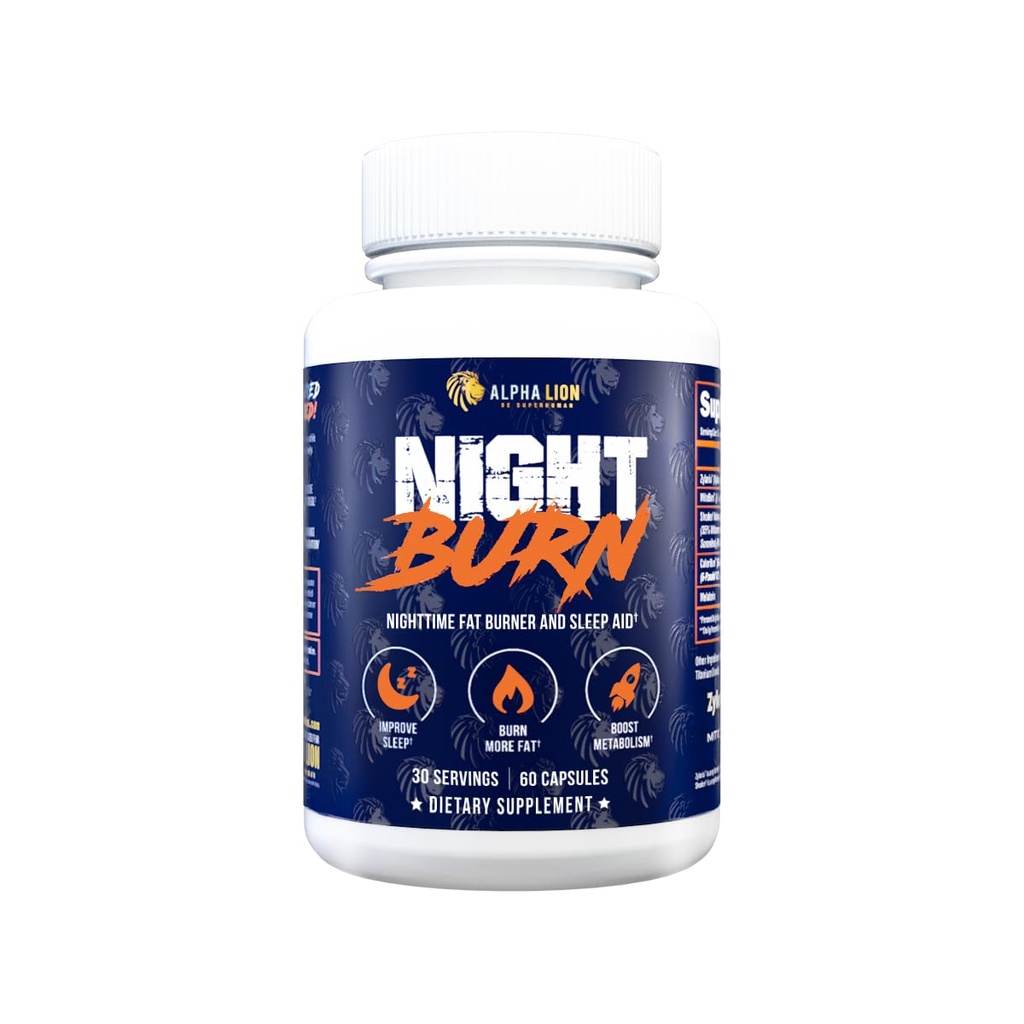 ALPHA LION Night Burn, 체중 감소를위한 Metabolism 부스터, 덜 바디 지방, 더 근육, Lean Body, Calorie Burning 보충을 촉진, 더 나은 휴식, 건강한 Cortisol (60 캡슐)을 촉진