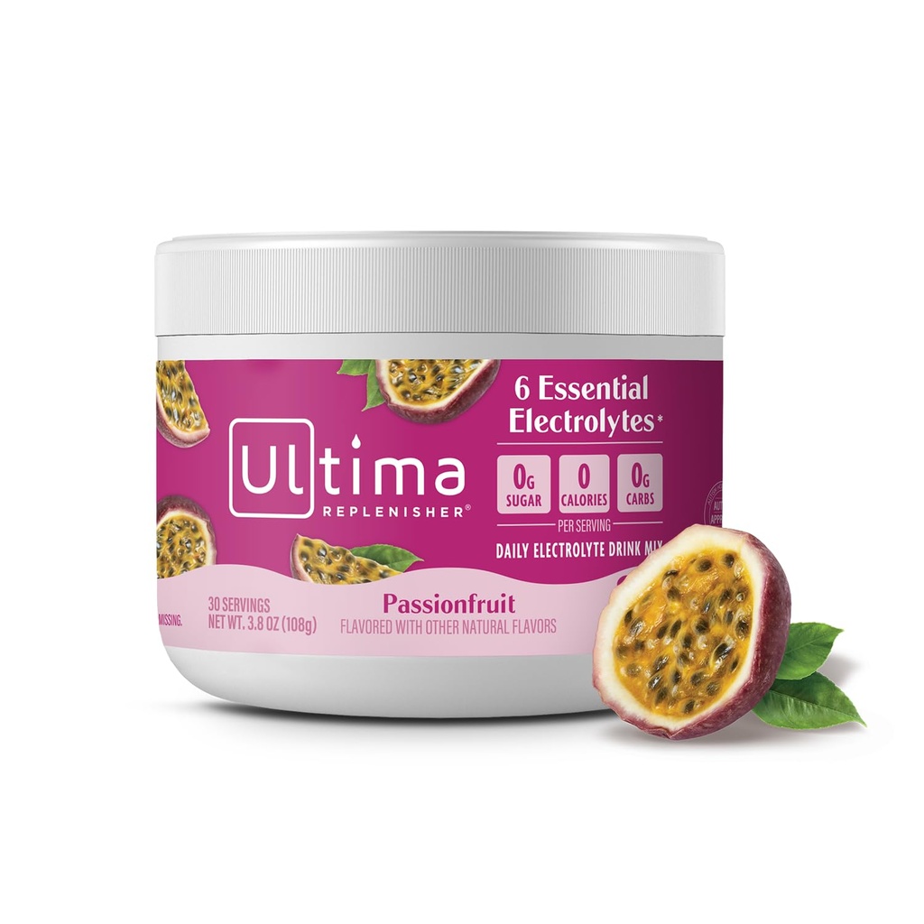 Ultima Replenisher Daily Electrolyte Powder Drink Mix - Sugar Free - Passionfruit, 30 서빙 - 6 키 전해질 및 추적 무기가있는 하이드로 션 파우더 - Keto Friendly, Non-GMO