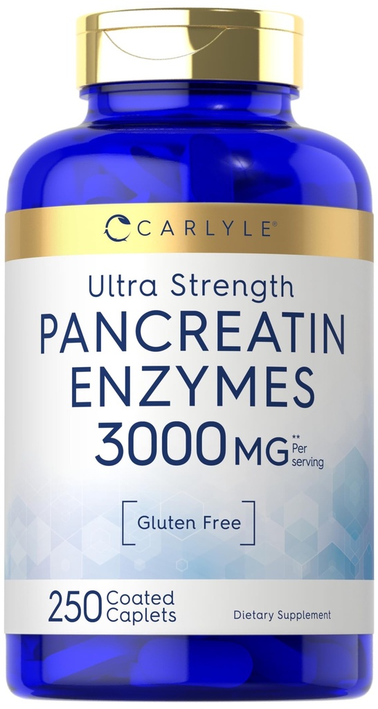 Carlyle Pancreatin Digestive Enzymes | 250 Caplets | Protease, Amylase & Lipase | 고강도 | Non-GMO, 글루텐 무료 보충