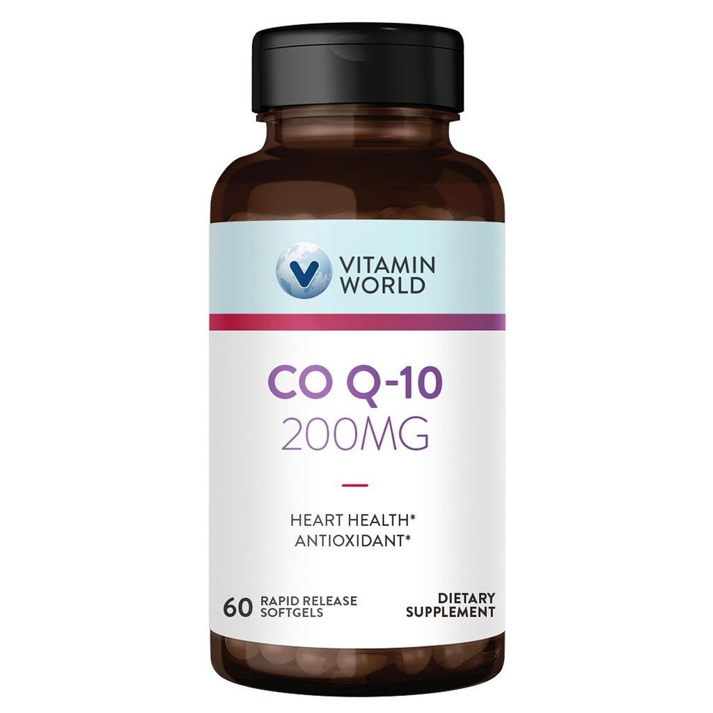 비타민 세계 CoQ10 200 mg Softgels의 산화 방지제 지원을 위한 Coenzyme Q10 보충교재, 심장 건강 & 에너지 생산, 글루텐 자유로운, 60 급속한 방출 Softgels