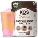 KOS Vegan Protein Powder, Chocolate USDA Organic - 낮은 Carb Pea Protein Blend, 비타민 및 미네랄이 함유 된 공장 기반 Superfood - Keto, Soy, Gluten Free - 여성 및 남성을위한 식사 교체 - 10 서빙