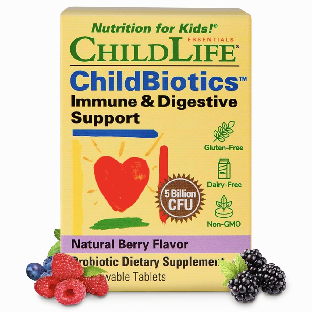 CHILDLIFE 에스테틱 Childbiotics 면역 & 소화 지원 - 아이 Probiotic, 아이 & 유아를 위한 Probiotics, Gut 건강을위한 어린이 Chewable Probiotics - 자연 Berry, 30 Chewable 정제