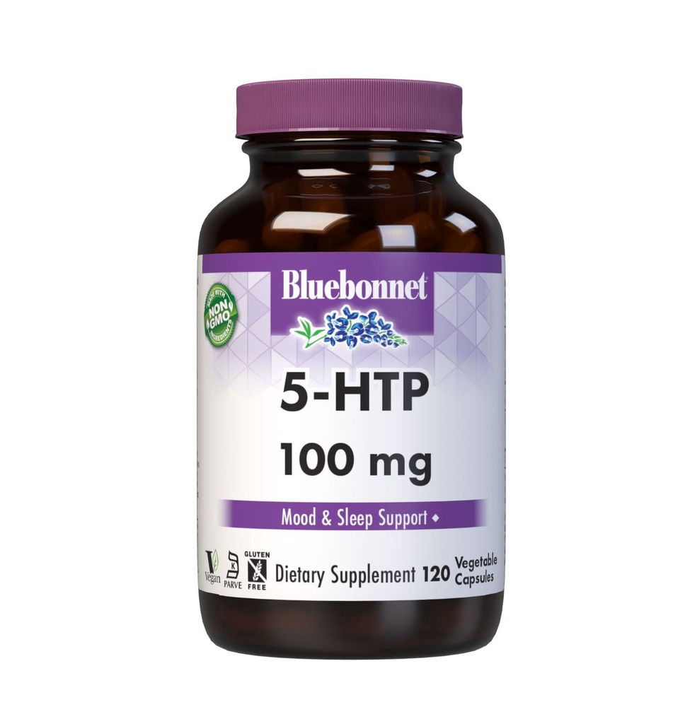 Bluebonnet 영양 5-HTP (Hydroxytrypophan) 100mg, Neurotransmitter 지원 *, 지원 긍정적 인 Mood *, Soy-Free, 글루텐 - 무료, 비 GMO, Kosher 인증, Vegan, 화이트, 120 식물성 캡슐