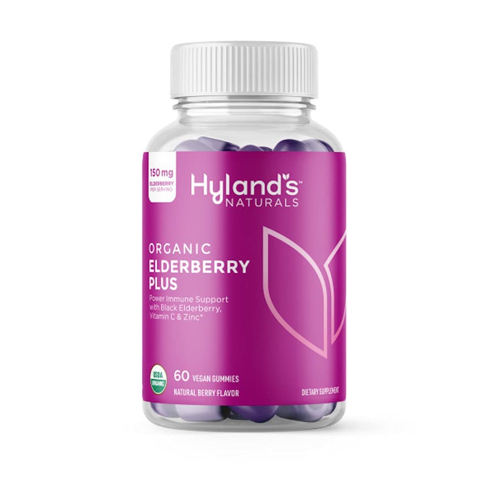 Hyland의 유기 Elderberry Plus Gummies, ZINC 및 비타민 C를 가진 유기 검정 Elderberry, 성인을 위한 면역 지원 보충교재, 60 Vegan Gummies (30 일)