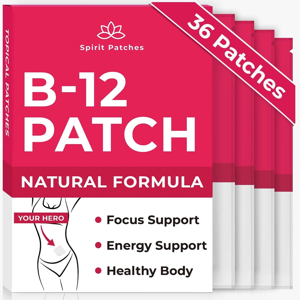 B12 패치 (Pack of 36) - 여성, 에너지, 초점 및 바디 지원을위한 100 % 천연 비타민 패치, 자기 접착 투명 패치 - 향상된 공식