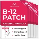 B12 패치 (Pack of 36) - 여성, 에너지, 초점 및 바디 지원을위한 100 % 천연 비타민 패치, 자기 접착 투명 패치 - 향상된 공식