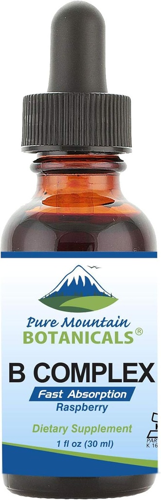순수한 산 식물 액체 비타민 B Complex - B12, B6, Thiamin, Biotin, Niacin - 1oz 병을 가진 나무 딸기 풍미 Kosher B Complex 비타민