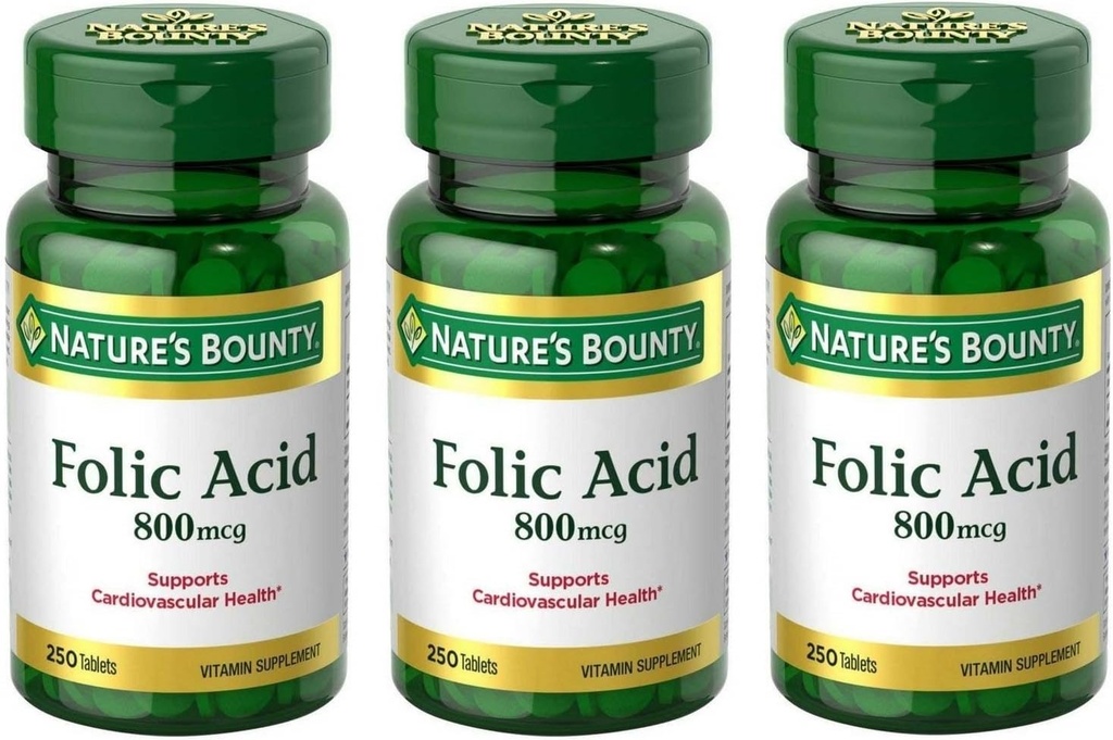 Folic 산 800 mcg 정제 최대 힘, 3개의 병 (250 조사)