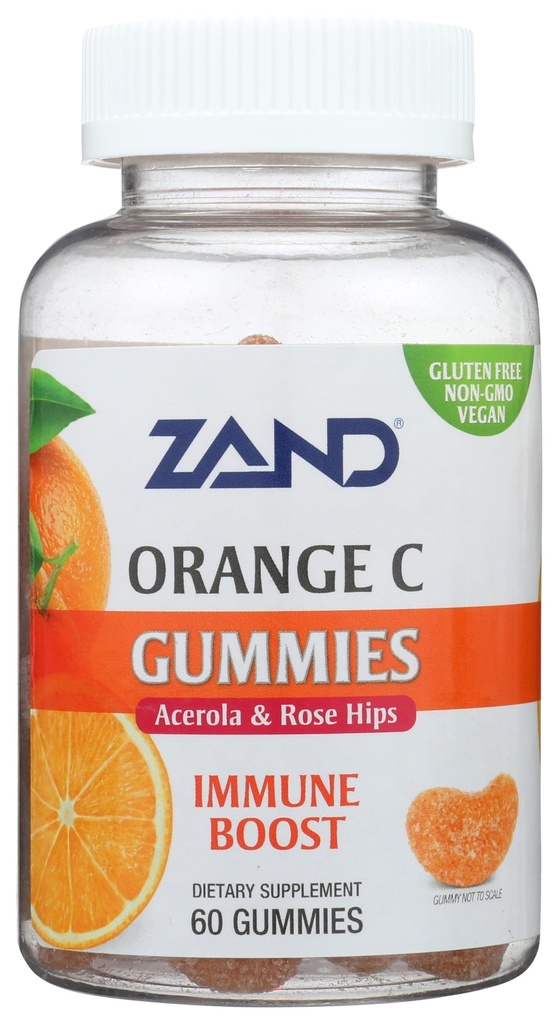 ZAND Immunity 오렌지 비타민 C Gummies, 웰니스 및 면역 지원 보충교재, Chewable 비타민 C w/Citrus Bioflavonoids, 로즈 엉덩이 및 Acerola, Vegan, 글루텐, 60 일 보장, 30의 서빙