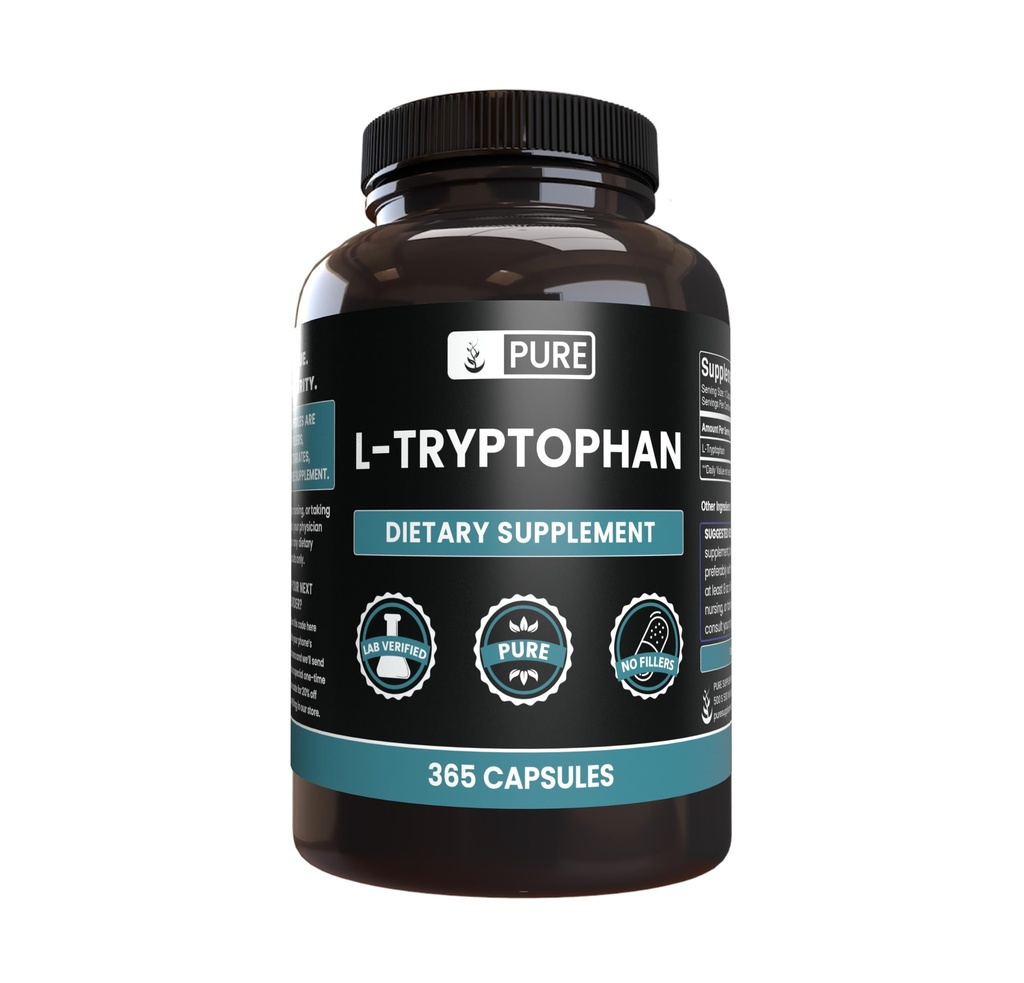 순수한 본래 성분 L-Tryptophan (365의 캡슐) 마그네슘 또는 밥 충전물 없음, 항상, 확인되는 실험실