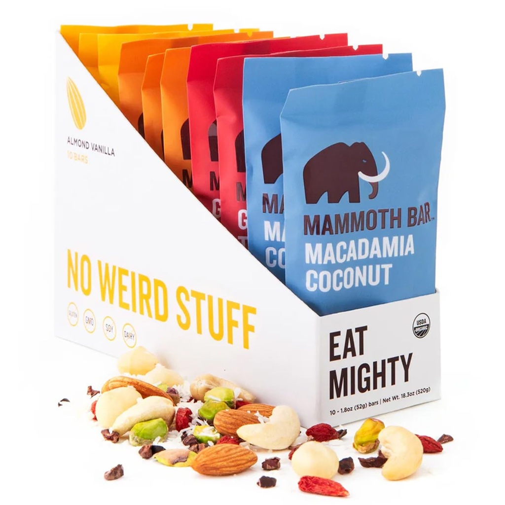 Mammoth Bar 다양성 팩 - 10 유기 단백질 바 - Prebiotic • Paleo • 글루텐 무료 • 계란 단백질 • GMO 무료 • Raw • Premium Nuts