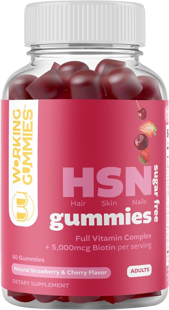 HSN Gummies - 머리 피부와 손톱 Gummies - 머리 성장, 건강한 피부, 못 힘 - 60 Ct Strawberry & Cherry 풍미를 위한 가득 차있는 비타민 Complex를 가진 설탕 자유로운 Biotin Gummies 5000mcg