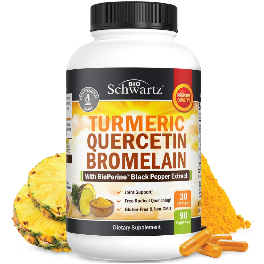 Bromelain 보충교재를 가진 심황 Quercetin - 최대 흡수를 위한 BioPerine 까만 고추를 가진 자연적인 여분 힘 면역성이 있고 합동 지원 - 유기 Tumeric Bromelain 보충교재 Vegan 안전, 비 GMO