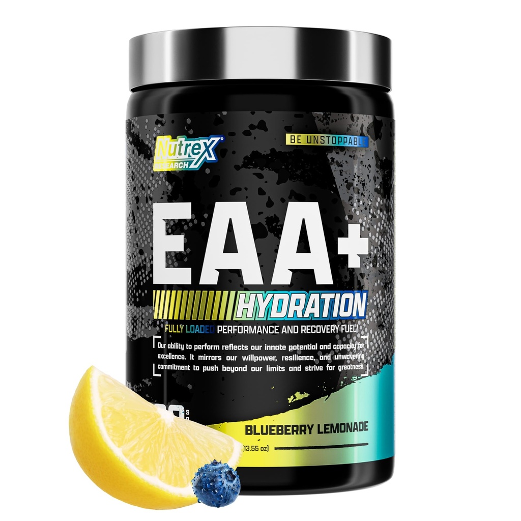Nutrex 연구 EAA Hydration | EAAs + BCAA 분말 | 근육 회복, 힘, 근육 건물, 내구시간 | 8G Essential Amino Acids + Electrolytes | 블루베리 레몬 30 인분