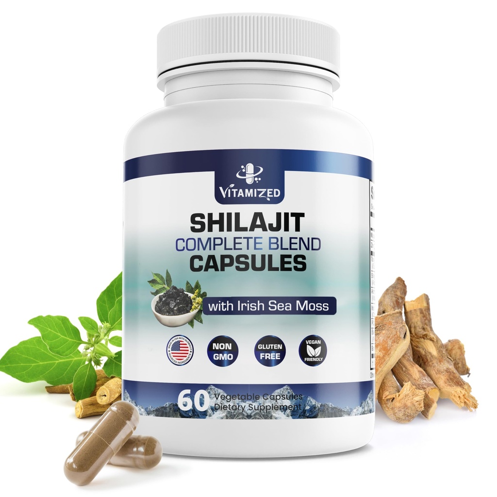 남자 & 여자를 위한 순수한 Himalayan Shilajit - 10,000mg Shilajit Ashwagandha 보충교재 + 아일랜드어 바다 Moss, Tongkat Ali, PQQ & 더 많은 것 - 60의 캡슐