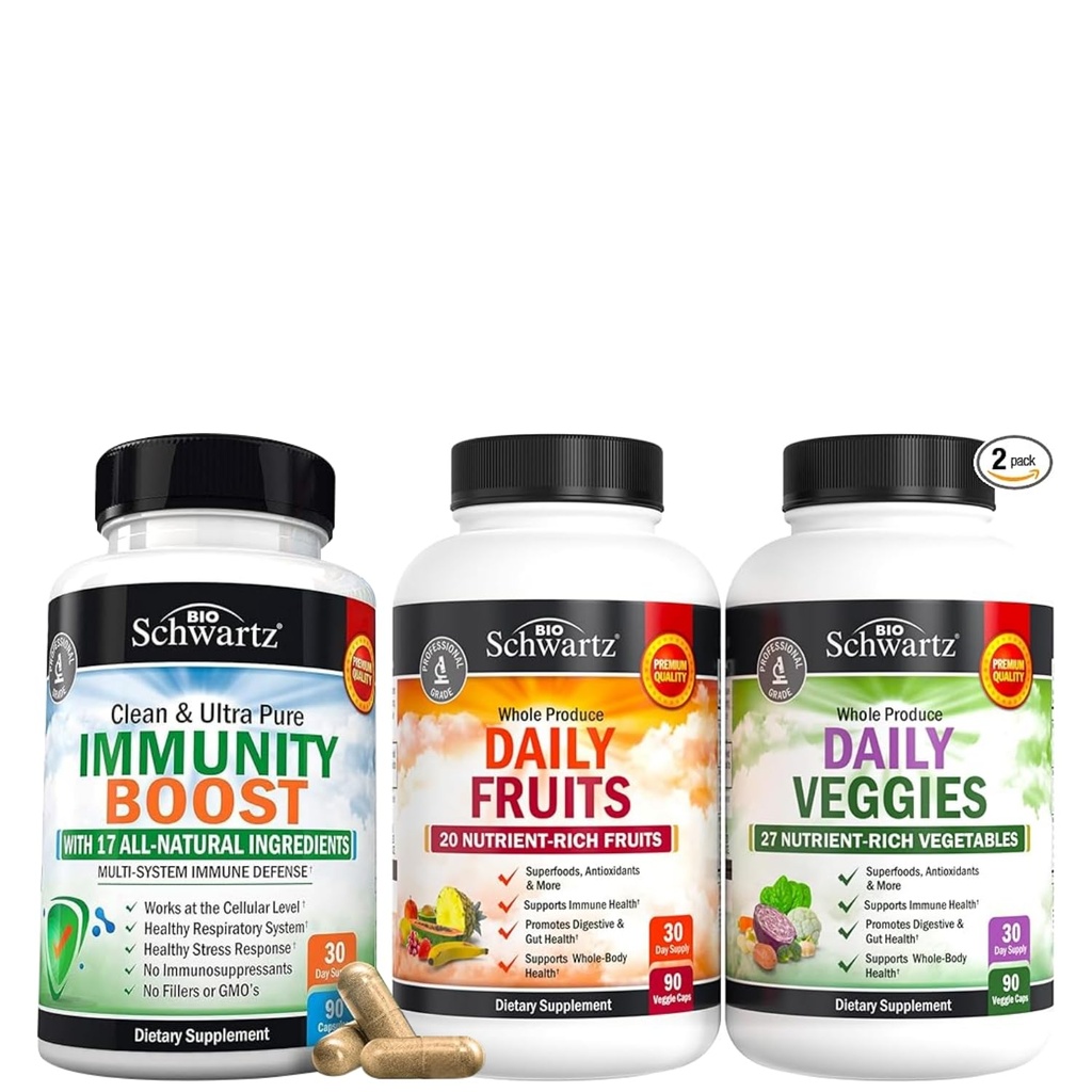 BioSchwartz Daily Fruits and Veggies Supplement for Women and Men (1 개월 공급) Plus 17 in 1 Immune Support Supplement with Antioxidants (1 개월 공급)