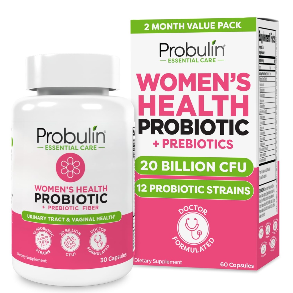 Probulin Womens Probiotic - 질, UT, Gut & Lactobacillus Reuteri와 면역 건강 - 20 Billion CFU, 12 Probiotic Strains & Prebiotics - 60 Vegan, Gluten 전신 웰빙을위한 무료 캡슐